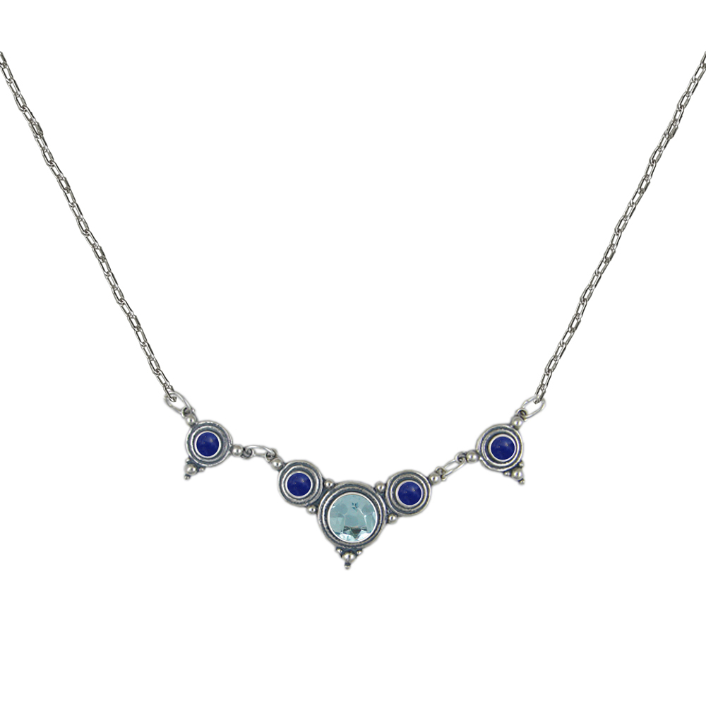 Sterling Silver Gemstone Necklace With Blue Topaz And Lapis Lazuli